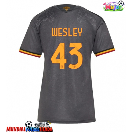 Camiseta AS Roma Wesley Franca #43 Tercera Equipación Replica 2026-27 para mujer mangas cortas